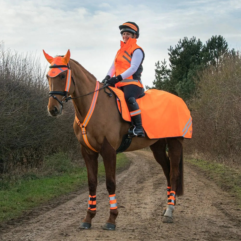HY Viz Fluorescent Reflective Ear Bonnet/Fly Veil - 3 Colours - Sizes P/C/F
