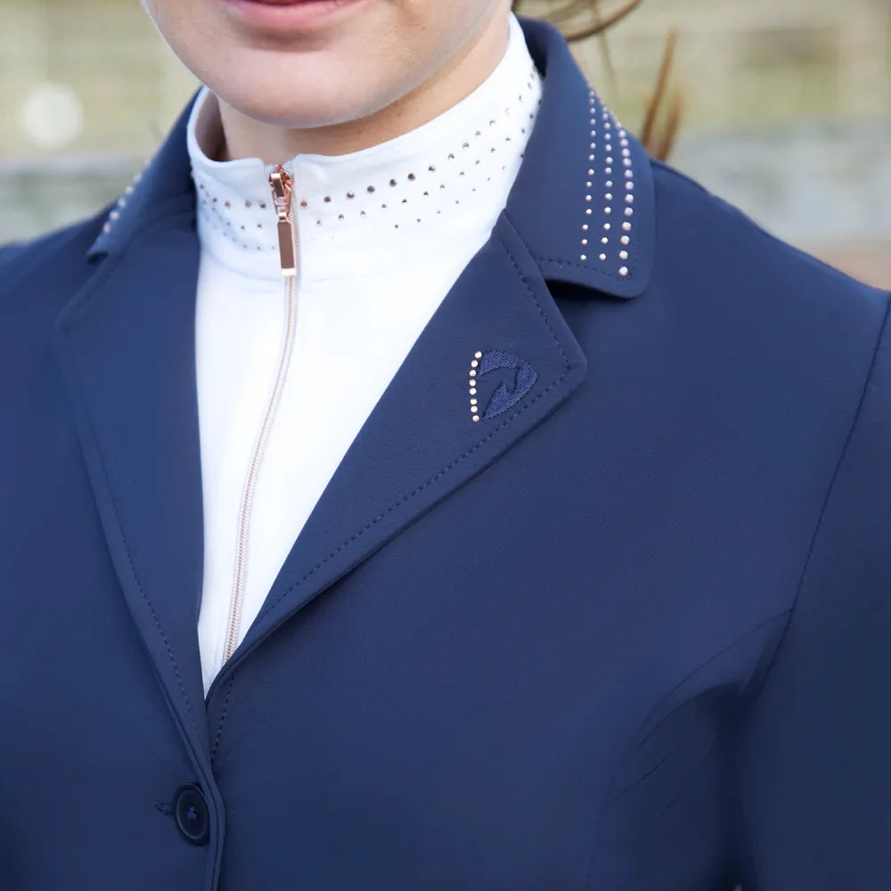 HyEquestrian White Roka Royal Show Shirt with Gorgeous Rose Gold Crystals -XS-XL