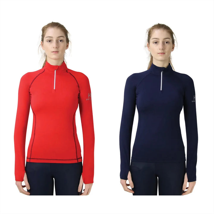 Hy Sport Active Long Sleeved Base Layer - Rosette Red - 3/4 Zip - 4 way stretch - Great Gift