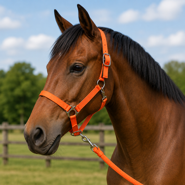 HKM Stars Softice Padded Headcollar & Lead Rope Set - Neon Orange