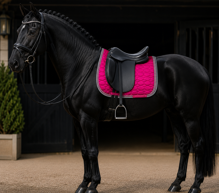 Stunning Diamante GP Saddle Pad by HKM - Pink with Silver Piping & Crystal Trim - **LAST ONE**