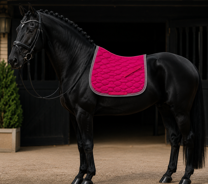 Stunning Diamante GP Saddle Pad by HKM - Pink with Silver Piping & Crystal Trim - **LAST ONE**