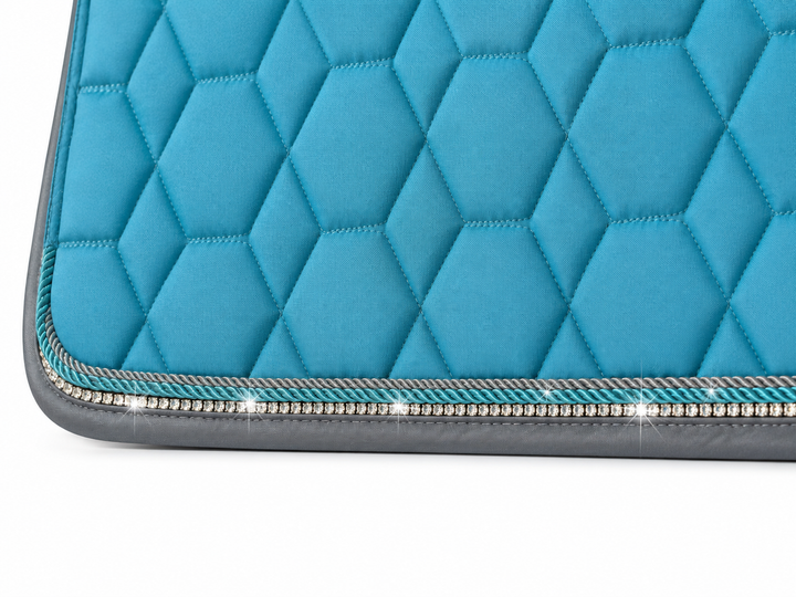 Stunning Diamante GP Saddle Pad by HKM - Sky Blue with Silver Piping & Crystal Trim