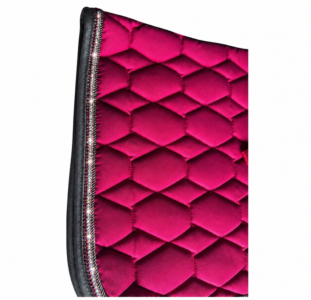 Stunning Diamante GP Saddle Pad by HKM - Pink with Silver Piping & Crystal Trim - **LAST ONE**