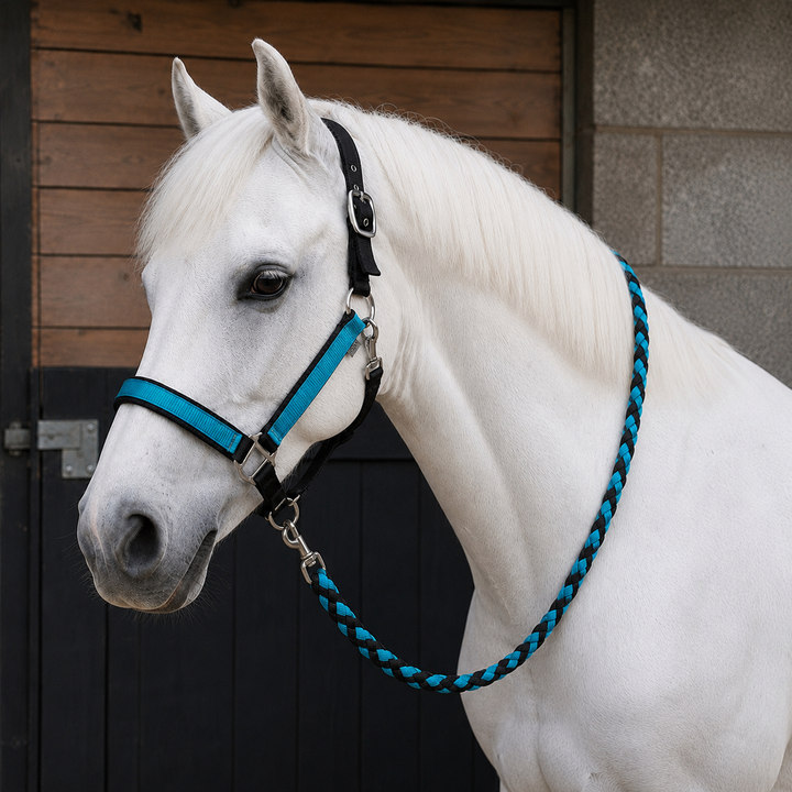 2 Tone Nylon Headcollar with Matching Lead Rope - 3 Colours to Choose From