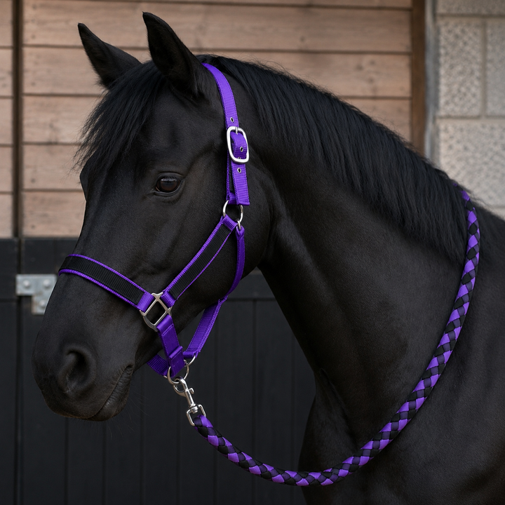2 Tone Nylon Headcollar with Matching Lead Rope - 3 Colours to Choose From