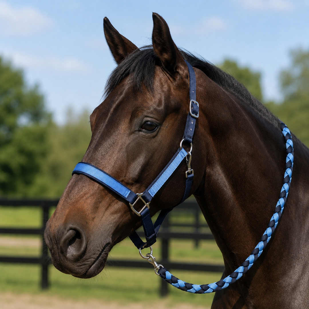 2 Tone Nylon Headcollar with Matching Lead Rope - 3 Colours to Choose From