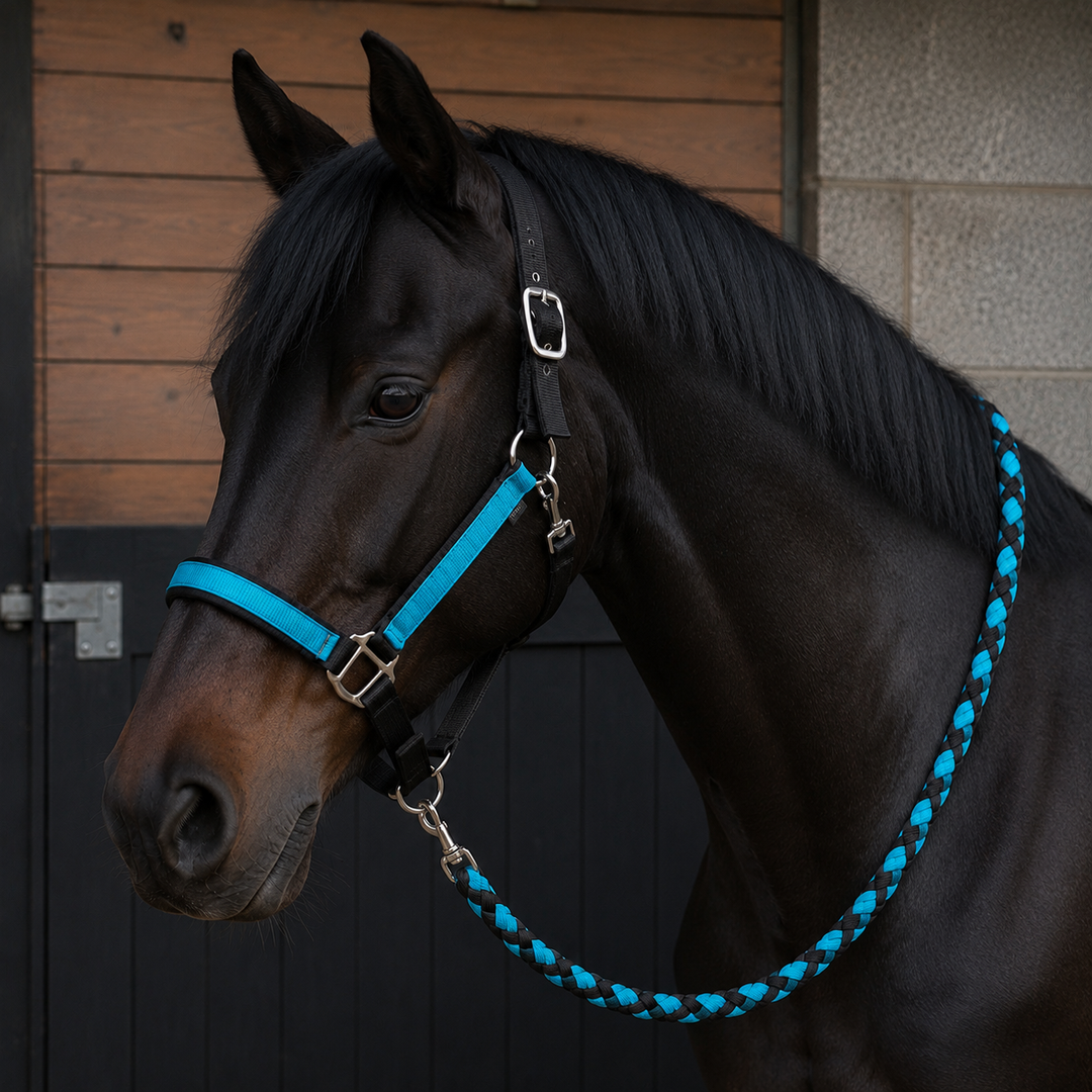 2 Tone Nylon Headcollar with Matching Lead Rope - 3 Colours to Choose From
