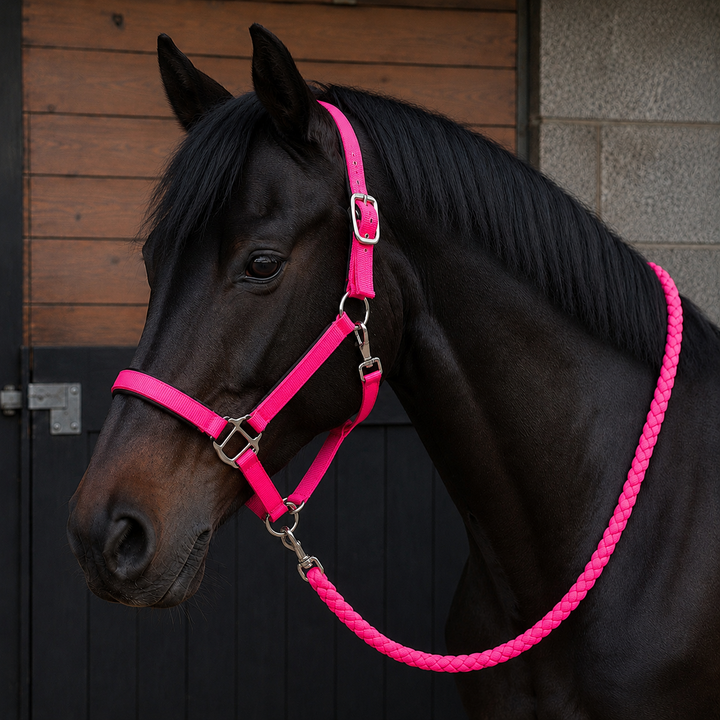 HKM Stars Softice Headcollar & Leadrope Set - Neon Pink