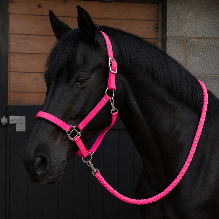 HKM Stars Softice Headcollar & Leadrope Set - Neon Pink
