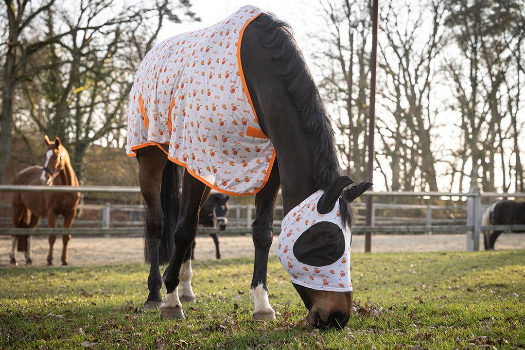 HKM Elasticated Stretch Fly Mask - UV Protection factor 50 - Funky Splash Design