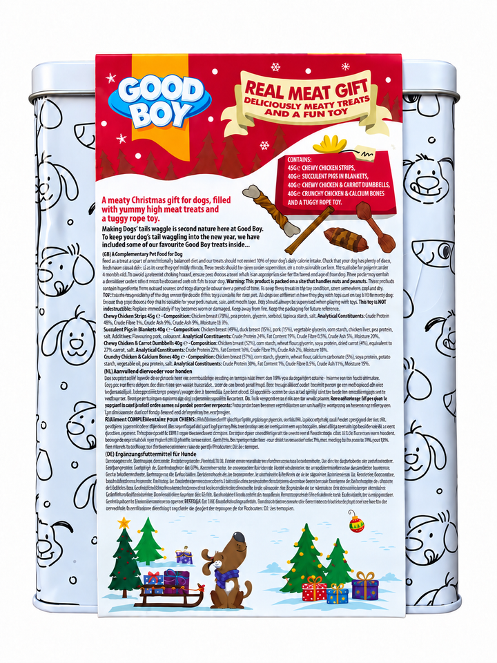 Good Boy Real Meat Treat Tin & Fun Toy