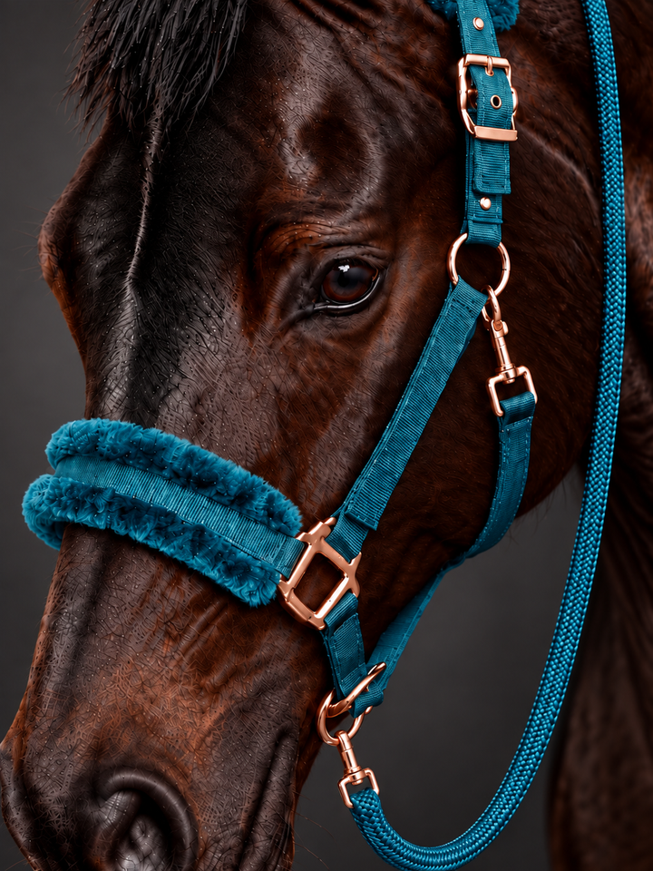 Rosegold Glamour Headcollar & Leadrope Set - Pterol/Rose Gold - Stunning New Colour