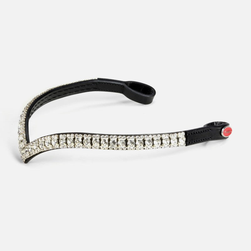 John Whitaker Lynton V Shaped Crystal Browband on Black Leather - Size 15"
