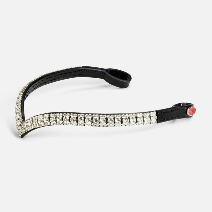 John Whitaker Lynton V Shaped Crystal Browband on Black Leather - Size 15"