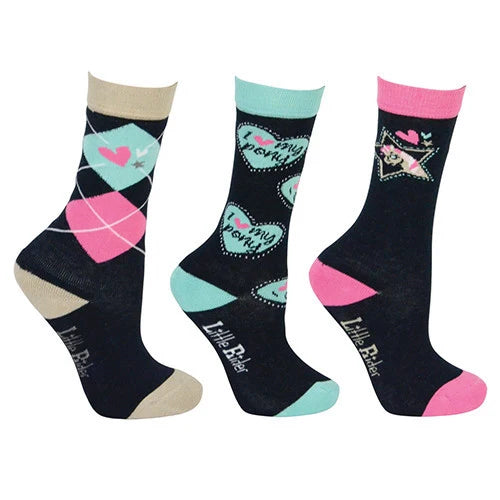 Little Rider I Love My Pony Socks - Pack of 3 Pairs - Size 8-12