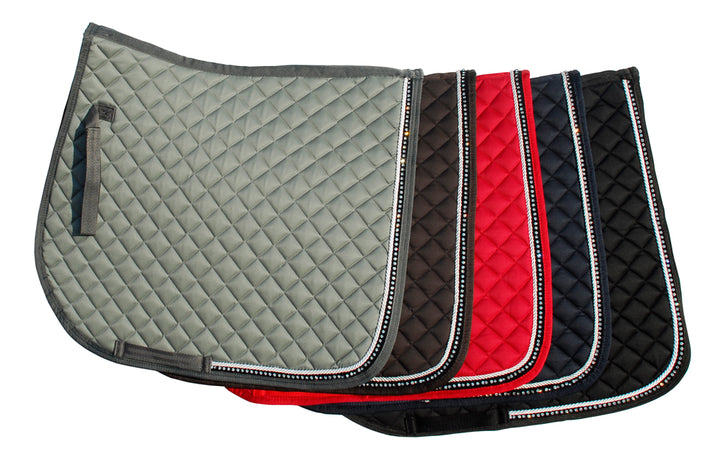 Rhinegold Elite Diamante Trim Saddle Pad - 2 Colours - Size Pony/Cob