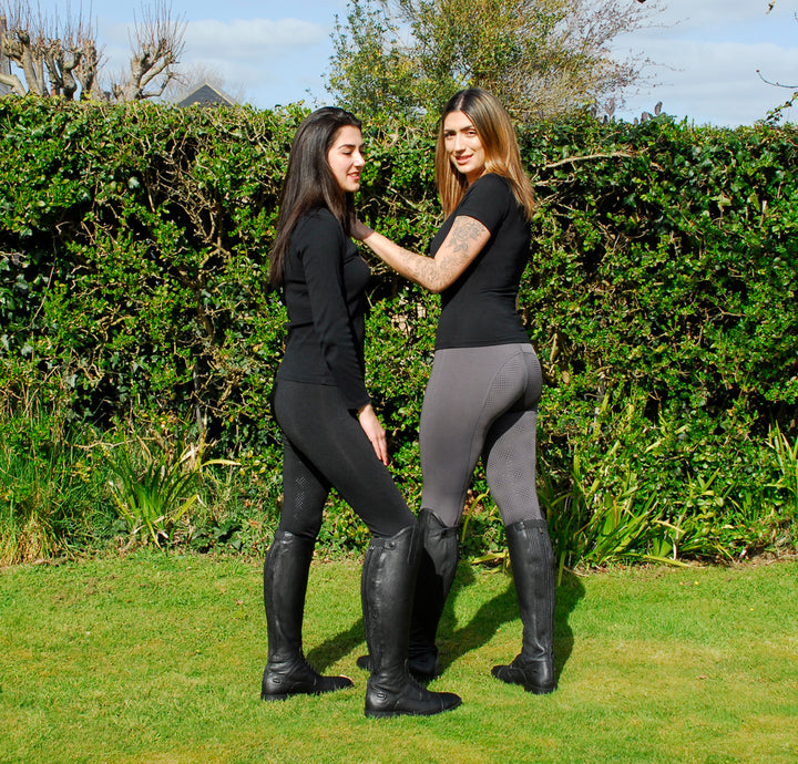 Rhinegold Silicone Full Seat Performance Tights with Zip pocket - Grey or Black - Low Price