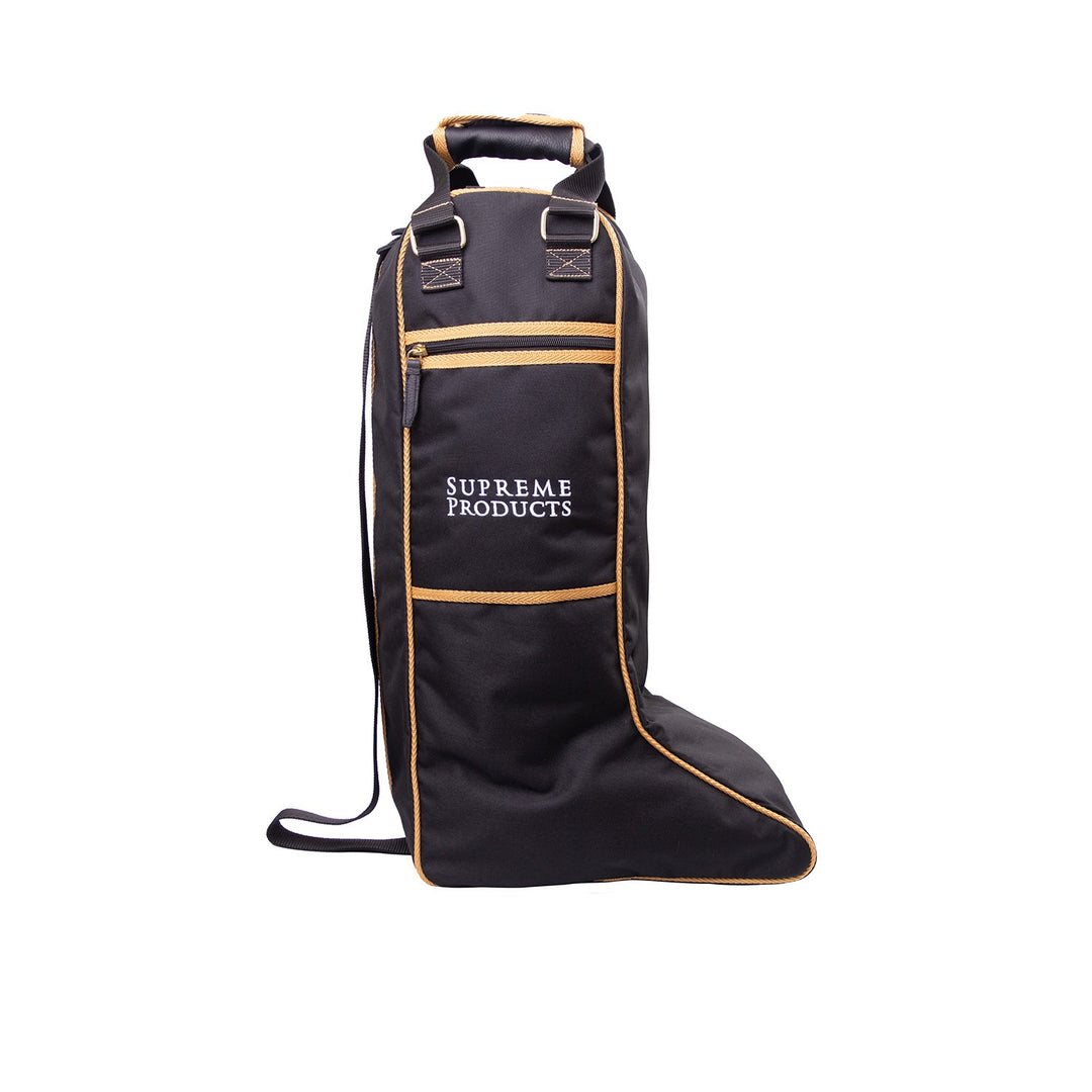 Tall Riding Boot Bag in Black & Gold by Supreme Products
