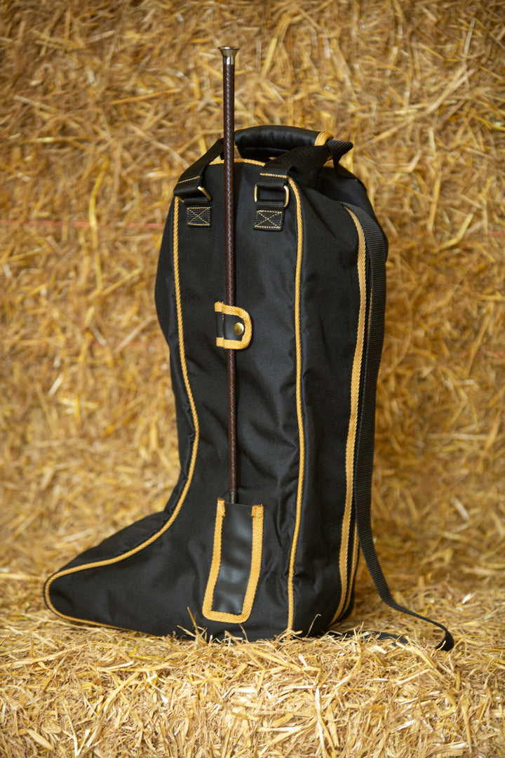 Tall Riding Boot Bag in Black & Gold by Supreme Products