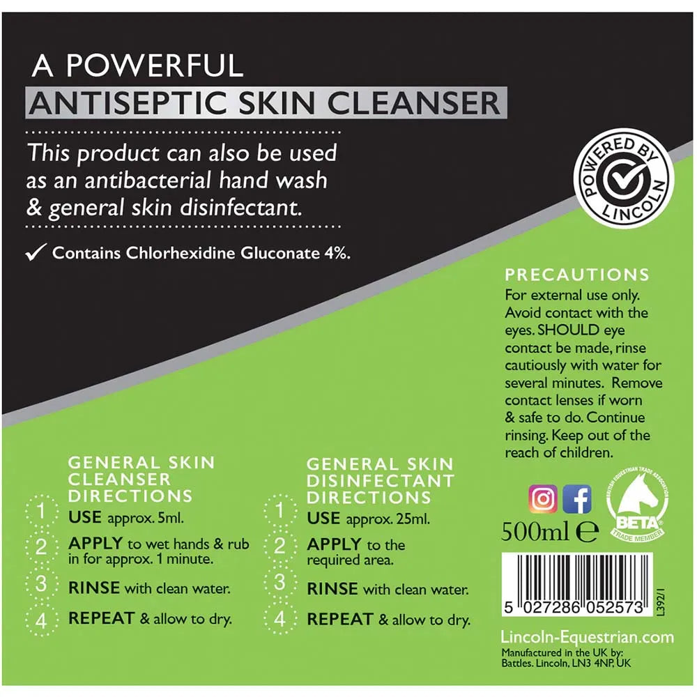 Lincoln Equo Scrub 500ml - Powerful Antibacterial Skin Cleanser/Disinfectant