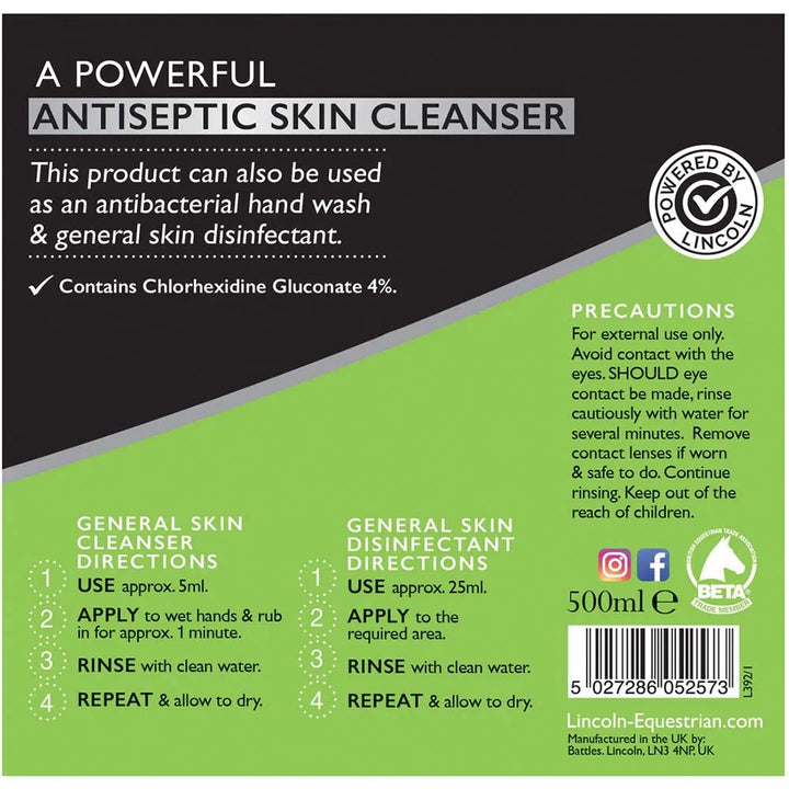 Lincoln Equo Scrub 500ml - Powerful Antibacterial Skin Cleanser/Disinfectant